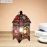 Wrought Iron House Desk Lamp - Moroccan-Style 1-Light With Beads Black/Pink
