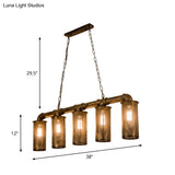 Wrought Iron Pipe Pendant Lighting With 5 Heads - Warehouse Brass Ceiling Light For Restaurant