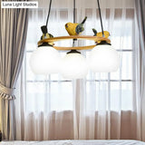 Yellow Bird Globe Chandelier: Modern Design Glass Shade For Living Room Lighting