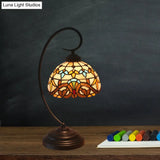 Yellow/Blue Tiffany Style Domed Nightstand Lamp - Stained Art Glass Task Lighting Curvy Arm