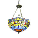 Yellow/Blue Tiffany Style Grid Dome Chandelier For Rustic Living Rooms Blue