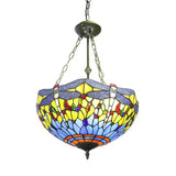 Yellow/Blue Tiffany Style Grid Dome Chandelier For Rustic Living Rooms Blue