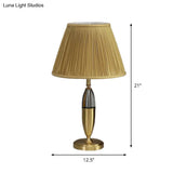 Yellow Cone Night Table Lamp: Simplicity Study Lighting With Round Pedestal