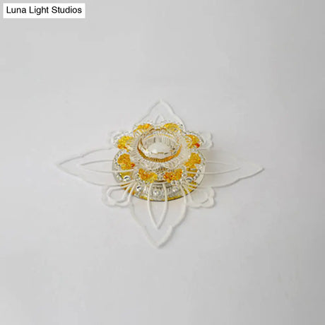 Yellow Crystal Minimalist Led Flush Mount With Floral Shape For Corridors