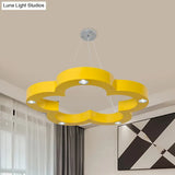 Yellow Flower Led Kids Ceiling Hang Light Fixture With Acrylic Chandelier Shade