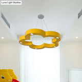 Yellow Flower Led Kids Ceiling Hang Light Fixture With Acrylic Chandelier Shade