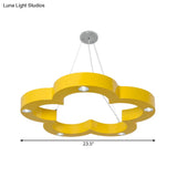 Yellow Flower Led Kids Ceiling Hang Light Fixture With Acrylic Chandelier Shade