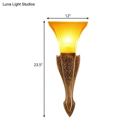 Yellow Glass Flared Wall Light - Modern Style Sconce Fixture In Gold 9/12 Wide