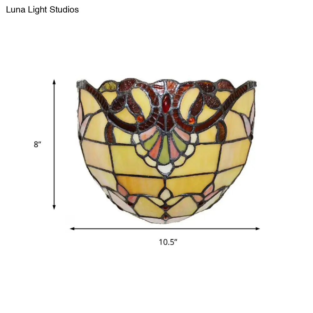 Yellow Glass Victorian Wall Sconce With Bowl Shade - Elegant Bedroom Lighting