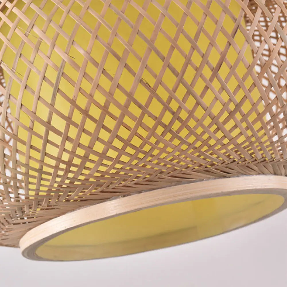 Yellow Lantern Shade Flush Light - Contemporary Style 16/19.5 Dia 1-Head Bamboo Ceiling Mounted For