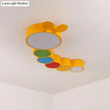 Yellow Metallic Cartoon Caterpillar Led Flush Mount Ceiling Light For Kindergarten’ Or