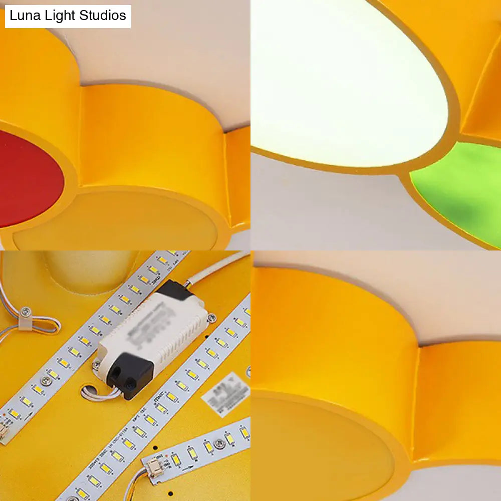 Yellow Metallic Cartoon Caterpillar Led Flush Mount Ceiling Light For Kindergarten’ Or