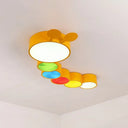 Yellow Metallic Cartoon Caterpillar Led Flush Mount Ceiling Light For Kindergarten’ Or