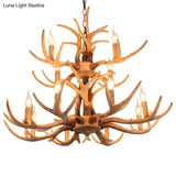 Yellow Resin Deer Horn Ceiling Light For Traditional Restaurants - Chandelier Fixture