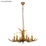 Yellow Resin Deer Horn Ceiling Light For Traditional Restaurants - Chandelier Fixture