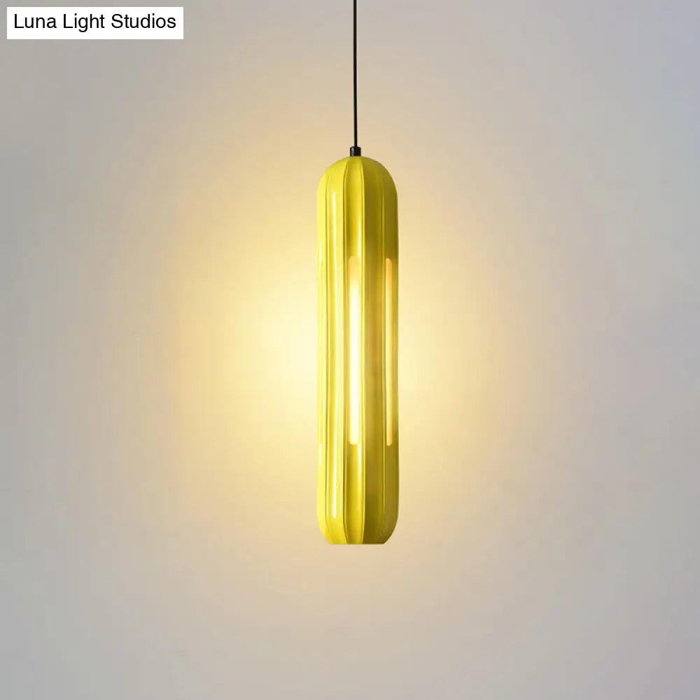 Yellow Resin Macaron Ribbed Pendant Light For Table