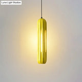 Yellow Resin Macaron Ribbed Pendant Light For Table