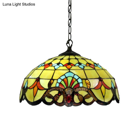 Yellow Stained Glass Pendant Lamp For Dining Room With 1 Light