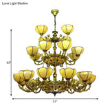 Yellow Tiffany Antique Hanging Light With Glass Dome Shade - Ideal For Villa Or Hotel Chandelier