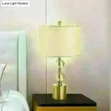 Zaniah - 1-Head 1 Head Night Lamp Classic Bedroom Crystal Nightstand Light With Round Fabric Shade