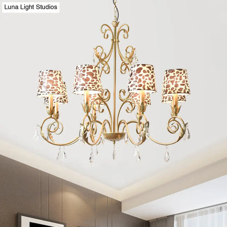 Zebra Print Conical Chandelier With Classic Fabric Shade - 6/8/10 Heads Ceiling Pendant In Gold