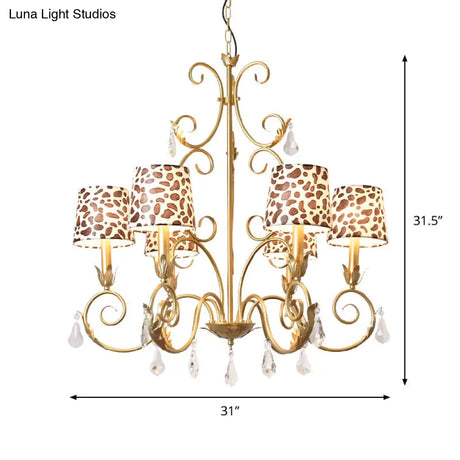 Zebra Print Conical Chandelier With Classic Fabric Shade - 6/8/10 Heads Ceiling Pendant In Gold