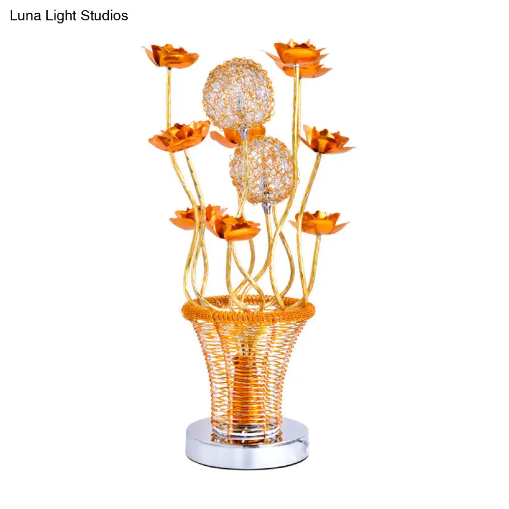 Zoey - Aluminum Basket-Like Desk Light Art Decor Bedside Led Vine Night Table Lamp With Blossom And